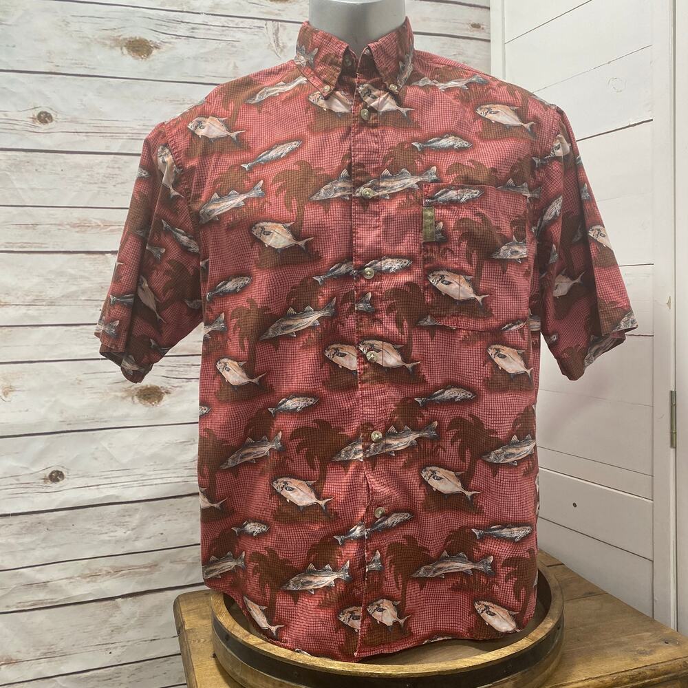 Columbia Sportswear Sportsman Fishing Fish Camp Short Sleeve Button Down Shirt L